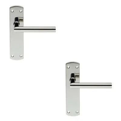 2x Mitred Lever Door Handle on Latch Backplate x 44mm Polished Steel