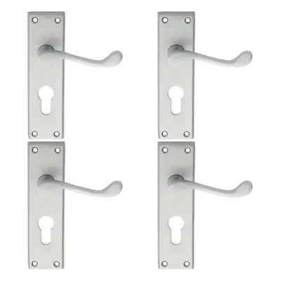 4x PAIR Victorian Scroll Handle on Euro Lock Backplate x 43mm Satin Chrome