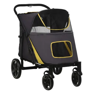 PawHut Foldable Dog Carriage w/ Universal Wheels, Shock Absorber - Grey