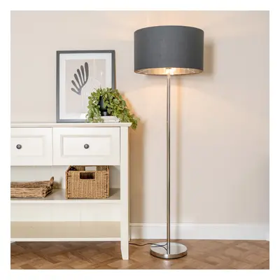 ValueLights Charlie Charcoal & Chrome Shade Chrome Floor Lamp & Bulb