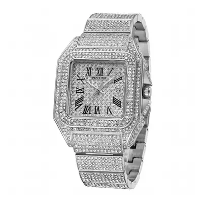 18K Men Big Dial Bling Diamond Watch Full Iced Out Square Quartz Watches Hip Hop Shinning Gift W