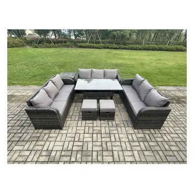 Fimous Patio Rattan Garden Furniture Set with Oblong Rectangular Dining Table Side Table Seater 