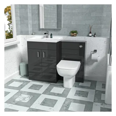 Nes Home Dark Grey 1100mm Freestanding Basin WC Vanity & BTW Toilet Flat Pack