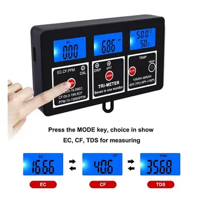 7 in Water Quality Tester Multi-Function EC/TDS//PH/ORP/Humidity/TEMP Meter for Swimming Pool, F