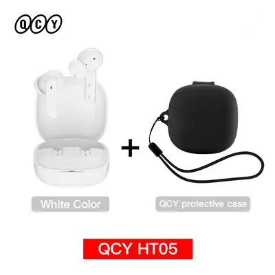 (White with Case01) QCY HT05 ANC Wireless Earphone 40dB Noise Cancelling Bluetooth 5.2 Headphone