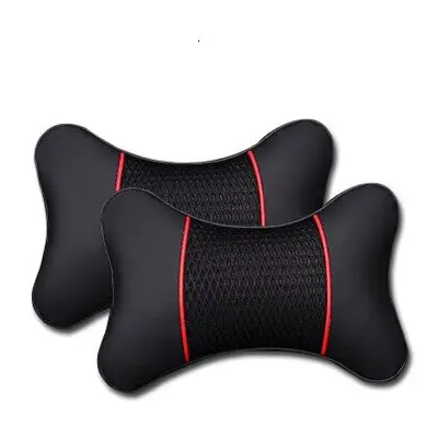 2Pcs PU Leather Knitted Car Pillows Headrest Neck Rest Cushion Support