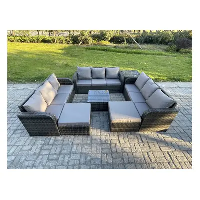 Fimous Seater Rattan Outdoor Furniture Set Patio Garden Sofa Set with Seater Sofa Big Footstool 