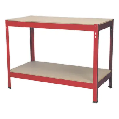 1.2m x 0.6m Workbench - Heavy Duty Steel Frame & Wooden Work Top & Storage Shelf