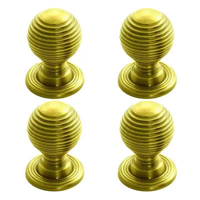 4x Textured Reeded Ball Cupboard Door Knob 28mm Dia Polished Brass Handle