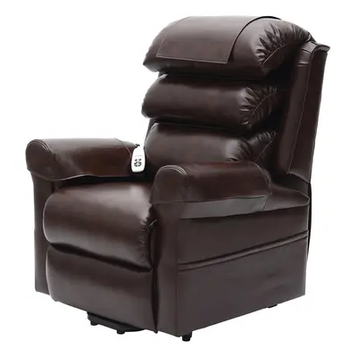 Dual Motor Rise and Recline Armchair - Waterfall Pillow - Chestnut PU Leather