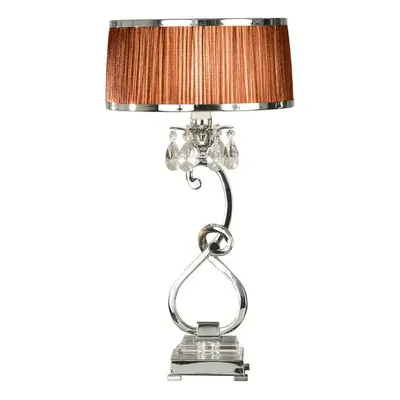 Esher Luxury Table Lamp Nickel Crystal Brown Round Shade Traditional Bulb Holder