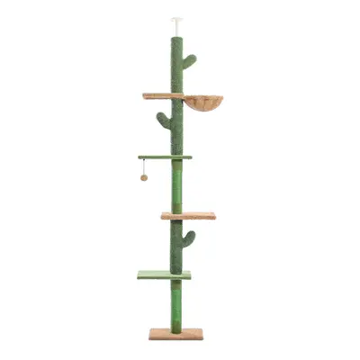 Adjustable Tiers Cactus Floor to Ceiling Cat Tower, Green