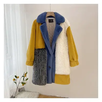 (as the picture, XL) Winter Women&apos;s Coat Female Lapel Long Faux Fur Coat Women Plush Jacket