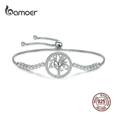 (SCB035) Bamoer Sterling Silver Tree Of Life Tennis Bracelet Women Adjustable Link Chain