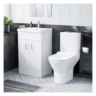 500mm Floorstanding White Basin Vanity & Rimless Close Coupled Toilet Flat Pack