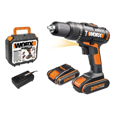 Worx WX386 20v Cordless Impact Drill Lithium-Ion Battery & Case Black/Orange