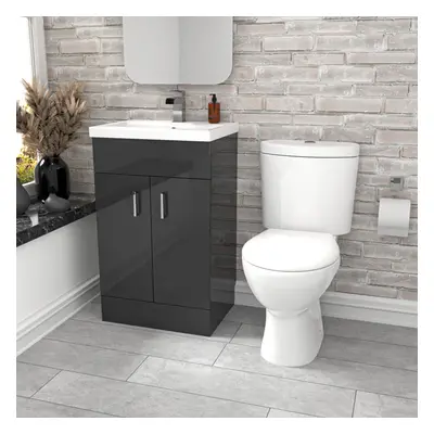 Nes Home Dark Grey mm Flat Pack Basin Vanity Unit & Toilet