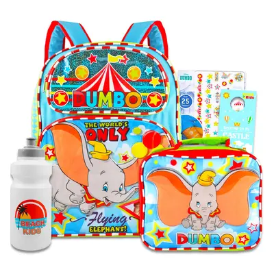 Disney Dumbo Backpack & Lunch Box Set Kids - Bundle with 16"" Dumbo Backpack Dumbo Lunch Box Wat