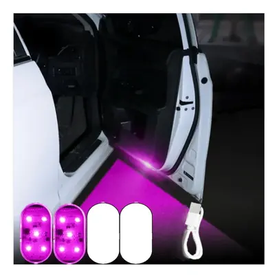 (Pink Purple) 2Pcs Led Car Door Welcome Light Wireless USB Charging Auto Open Door Safe