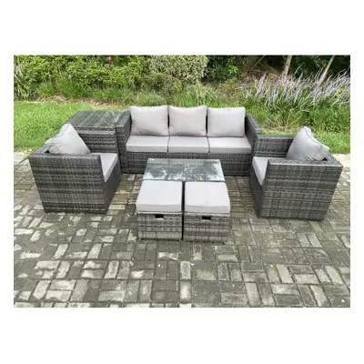 Fimous Rattan Garden Furniture Set with Seater Sofa Coffee Table Side Table Armchairs Small Foot