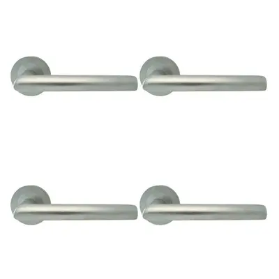 4x PAIR Straight Mitred Bar Handle on Round Rose Concealed Fix Satin Chrome