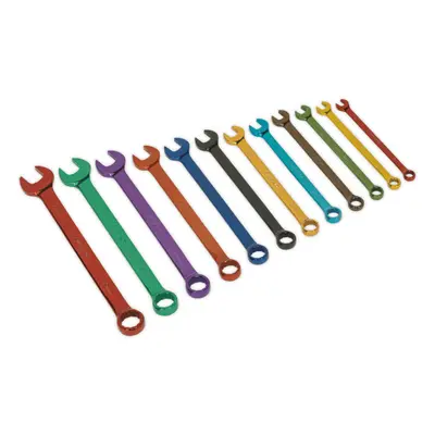 12pc MULTI COLOUR Combination Ratchet Spanner Set - Hardened Metric Socket Ring