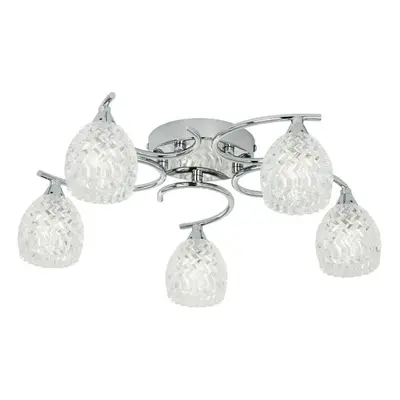 Semi Flush Ceiling Light Chrome Textured Glass Bulb Hanging Pendant Lamp Shade