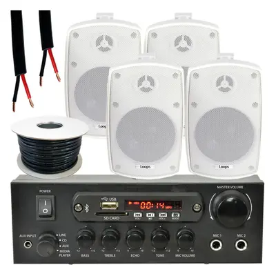 Outdoor Bluetooth Speaker Kit 4x 60W White Stereo Amplifier Garden BBQ Parties