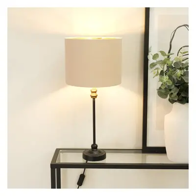 Maggie Black Candlestick Table Lamp with Beige and Gold Lamp Shade