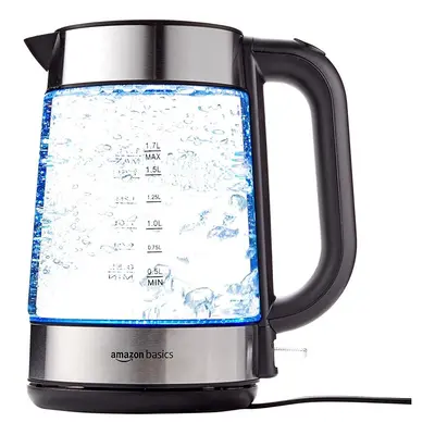 Amazon Basics Electric Glass Kettle, 1.7 Litres, Black, Silver