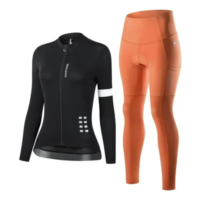 (orange, XS) Wosawe Women&apos;s Cycling Jersey Long Sleeve Pro Bike Team Racing Padded Pants Se