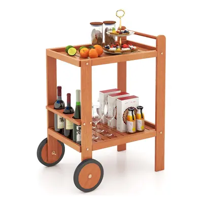 Wood Bar Cart Tier Rolling Serving Cart With Wine Bottle Holders