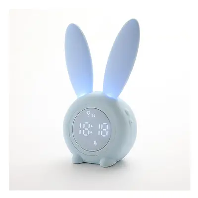 (blue) Bunny Kids Alarm Clock - Digital Wake Up Clock With Dimmable Ambient Lighting, Cute Rabbi