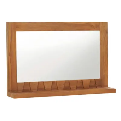 vidaXL Solid Teak Wood Wall Mirror with Shelves Cosmetic Wall Organiser Standing Unit Makeup Mir