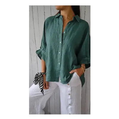 (Malachite Green, XL) Elegant Chic Women's Blouse Casual Top Spring Summer Fashion Loose V-Neck 