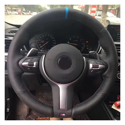 (Brown thread) Artificial leather Blue Marker Steering Wheel Cover for BMW F87 M2 F80