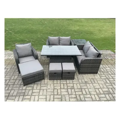 Fimous Seater Rattan Furniture Garden Dining Set Outdoor Height Adjustable Rising lifting Table 