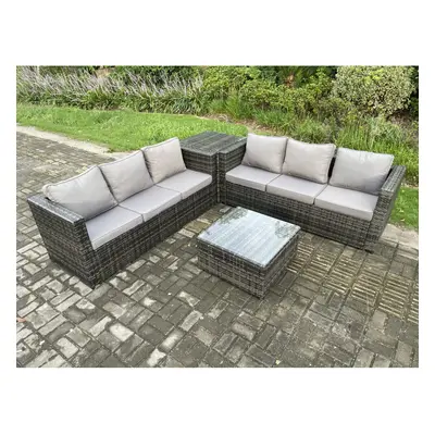 Fimous Rattan Garden Furniture Set Seater Patio Outdoor Lounge Sofa Set with Side Table Square C