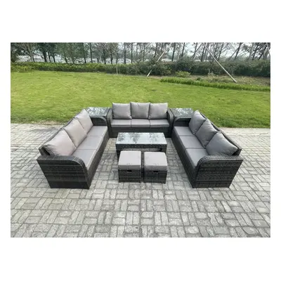 Fimous Rattan Garden Furniture Set Seater Indoor Outdoor Patio Sofa Set with Coffee Table Small 