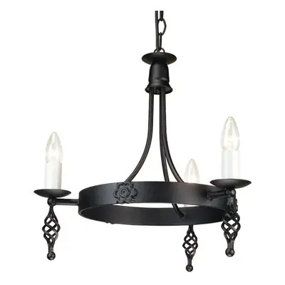 3 Bulb Chandelier Light Medieval Style Scroll Finials Black LED E14 60W