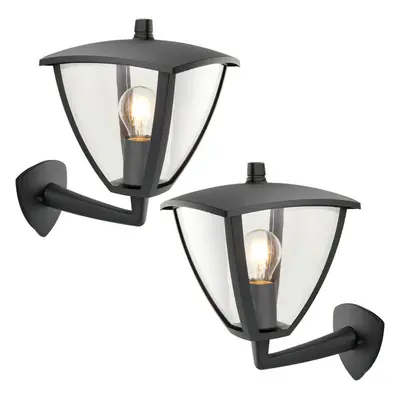 2 PACK IP44 Outdoor Wall Lamp Textured Grey Curved Modern Lantern Porch Light