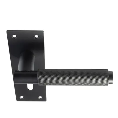 PAIR Knurled Round Handle on Slim Lock Backplate x 50mm Matt Black