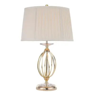 Table Lamp Ivory Shade Cut Glass Droplets Metal Base Polished Brass LED E27 60W