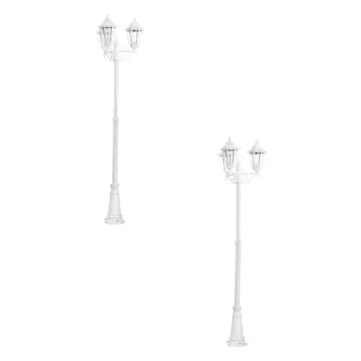 2 PACK IP44 Outdoor Bollard Light White Aluminium Lantern Arm 60W E27 Post