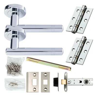 Door Handle & Latch Pack Chrome Modern Straight Ring Bar Screwless Round Rose