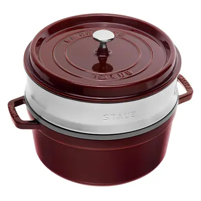 Staub Cast Iron Roaster/Cocotte, With Steam Insert, Round cm, 5.2 L, With Matte Black Enamel Ins