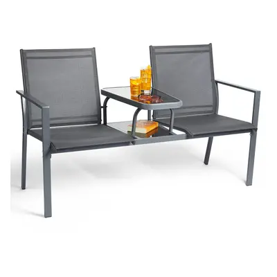 VonHaus Textoline Love Seat, Grey Seater Jack & Jill Loveseat for Garden, Person Patio & Compani