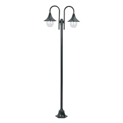 vidaXL Garden Post Light E27 220cm Aluminium 2-Lantern Dark Green Outdoor Lamp