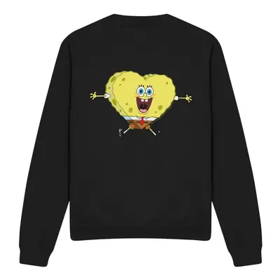 (L, Black) SpongeBob SquarePants Unisex Adult Heart-Shaped Sponge Valentine's Day Sweatshirt