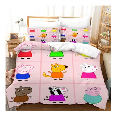 (9, Double) Kids Cartoon 3D Peppa Pig Duvet Cover Pillowcase Single Double Bedding Set Gift